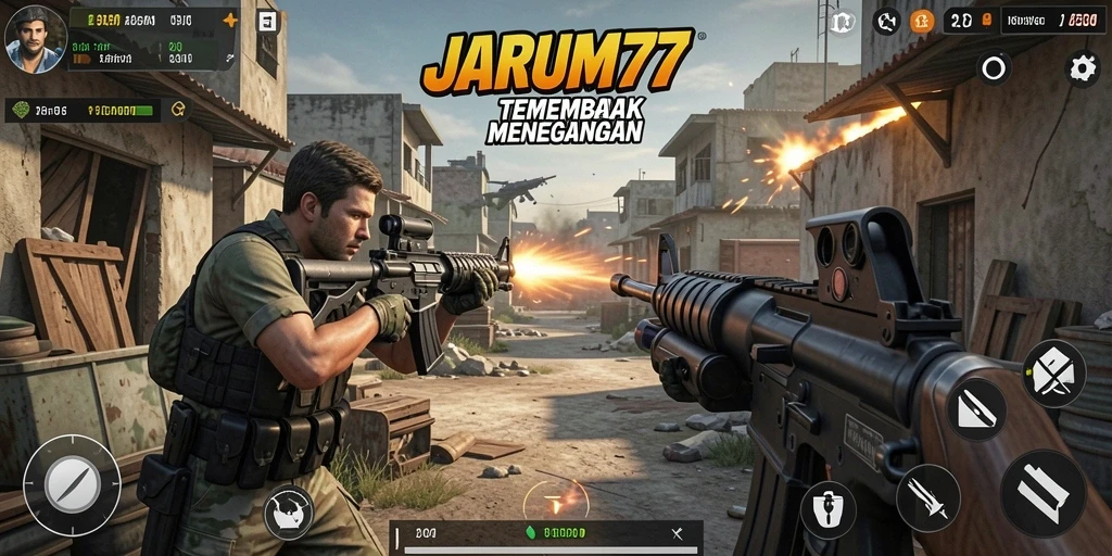 Screenshot gameplay JARUM77 yang menampilkan aksi tembak menembak yang seru.